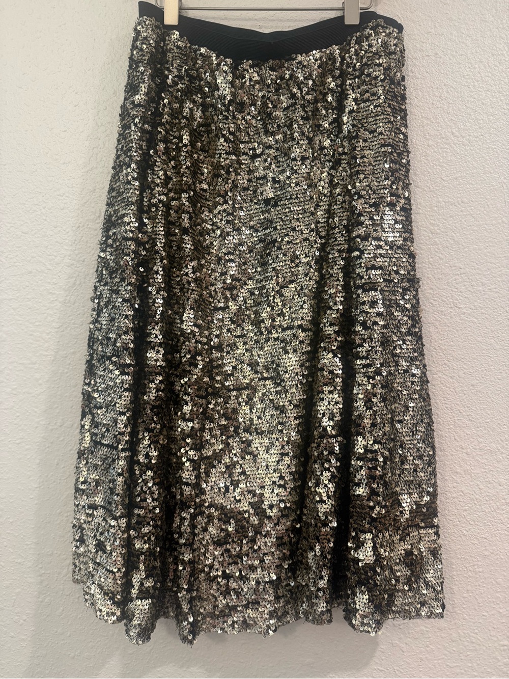 Maeve Anthropologie Sequin Circle Skirt in Metallic Gold and Black
